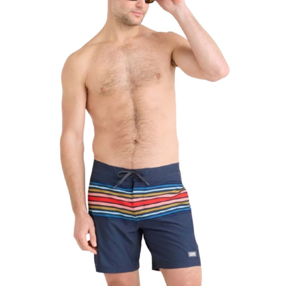 SAXX Betawave 2n1 Swim Board Shorts Size 28 Blue Stripe 7" Inseam Liner NWT